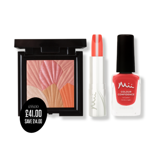 Glowing Lip, Cheek & Nail Trio including Celestial Skin Shimmer, Hydraboost Lip Lover Lipstick and Colour Confidence Nail Polish